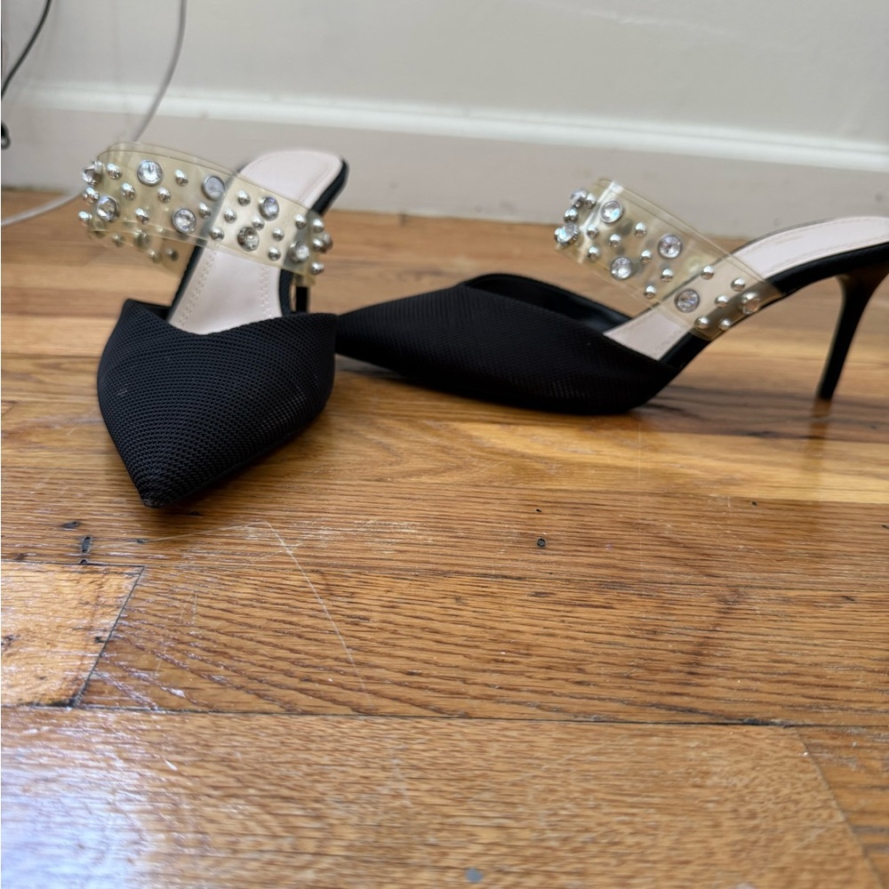 Zara Black Heels with Crystal Embellishment